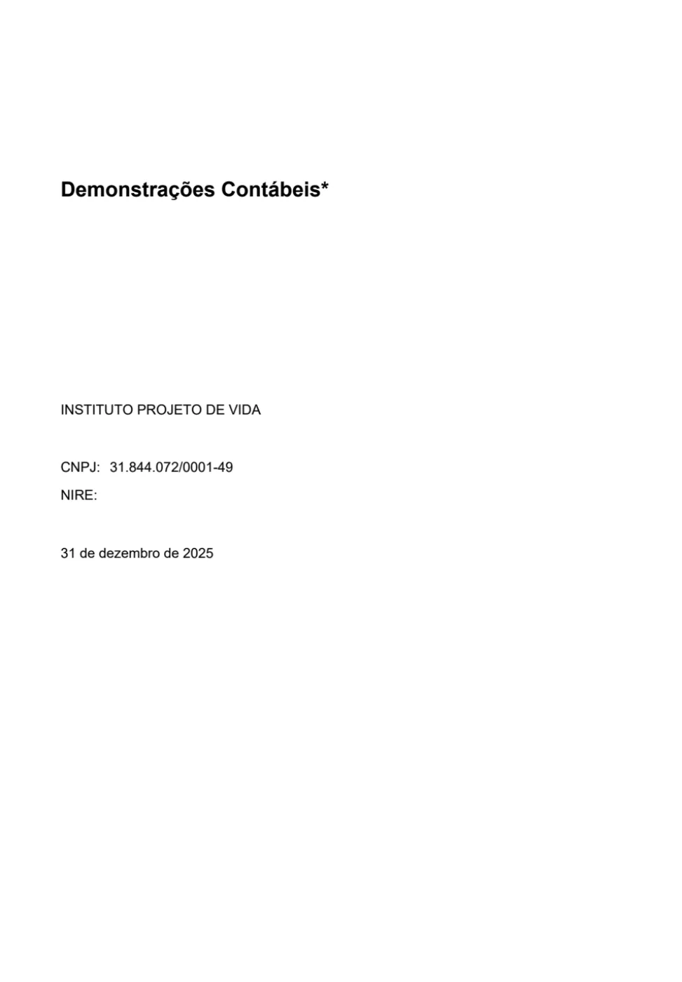 Primeira página dos Demonstrativos Contábeis 2025 do IPV